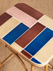 Masuta laterala din rattan, cu placi ceramice multicolore , "Villa"