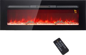 HOMCOM Șemineu Electric Încastrabil cu Telecomandă, Flacără Reglabilă, Temporizator și Termostat, 127x15,8x45 cm, Negru | Aosom Romania