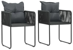 vidaXL Scaune de exterior cu perne, 2 buc., negru, poliratan