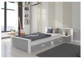 Pat Dormitor ALDEX Cu Sertar+Saltea Gri/Alb 90x200cm