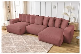 Colțar roz deschis cu tapițerie din catifea reiată Voltaire – Bobochic Paris