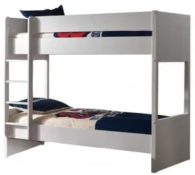 Pat supraetajat din lemn de pin si MDF pentru copii Lara Alb, 200 x 90 cm