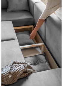 Colțar gri extensibil cu tapițerie din catifea reiată (colț stânga/în formă de "U") Lazy Lukka – Miuform