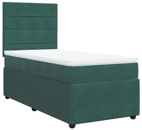 3292265 vidaXL Pat box spring cu saltea, verde închis, 100x200 cm, catifea