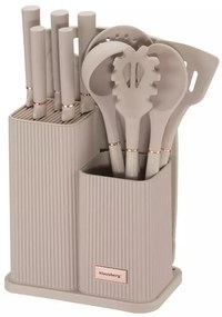 Set cutite si ustensile Klausberg KB 7935, Tocator si suport, 12 piese, Bej