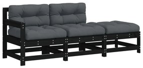 825601 vidaXL Set mobilier de grădină cu perne, 3 piese, negru, lemn masiv