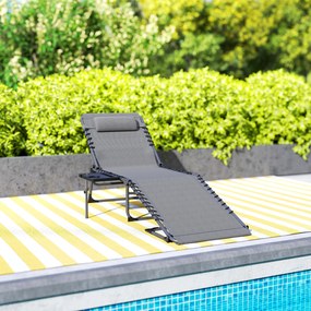 Outsunny Șezlong de Grădină Pliabil și Reglabil în 5 Poziții cu Măsuță Laterală, 60x190x31 cm, Gri | Aosom Romania