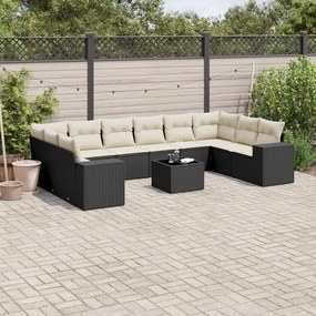 3255413 vidaXL Set canapele de grădină cu perne, 11 piese, negru, poliratan