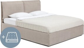 Pat dublu tapițat taupe cu spațiu de depozitare cu saltea / somieră 160x200 cm Thessa Pillow - Bonami Selection