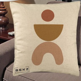 Perna Decorativa Geometric Boho Disc si Arc, 40x40 cm, Bej, Husa Detasabila, Perna Inclusa, BEKZ®