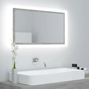 Oglinda de baie cu LED, gri beton, 80x8,5x37 cm, acril