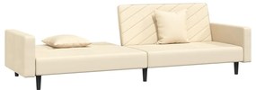 Canapea extensibila cu 2 locuri, 2 perne, crem, catifea Crem, Fara scaunel pentru picioare Fara scaunel pentru picioare