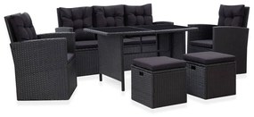 46094 vidaXL Set mobilier de grădină cu perne, 6 piese, negru, poliratan