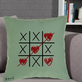 Cadou Romantic - Perna Personalizata Love Joc X si Inima cu Castigator Iubire, 40x40 cm, Verde, Husa Detasabila, Perna Inclusa, BEKZ®