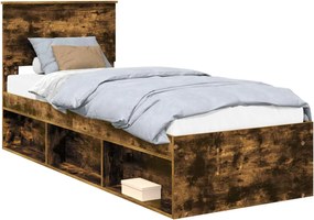 vidaXL Cadru de pat Stejar fumuriu 75 x 190 cm Lemn de pin masiv