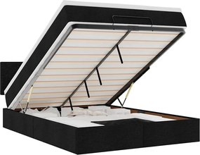 vidaXL Pat otoman cu saltea și LED-uri negru 140x190 cm țesătură