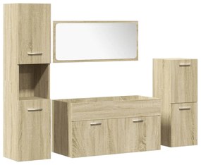 3324991 vidaXL Set mobilier de baie, 4 piese, stejar sonoma, lemn prelucrat