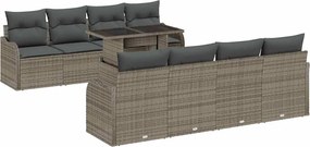 vidaXL Set de canapele pentru grădină cu pernă 9 pcs Gri Rattan poli