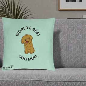 Cadou pentru Iubitorii de Caini - Perna Personalizata World's Best Dog Mom, 40x40 cm, Verde Menta, Husa Detasabila, Perna Inclusa, BEKZ®