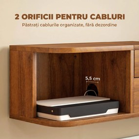 HOMCOM Suport TV suspendat până la 50" cu prize de curent, USB și tip C, sertar și rafturi, 120x24x22.4 cm, Nuc | Aosom Romania