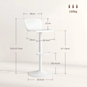 /HOMCOM Set 2 Scaune de Bar cu Spătar Ergonomic,  Suport pentru Picioare și Șezut Rotativ, 38,5x40x76,5-97,5 cm, Alb | Aosom Romania