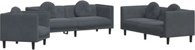 vidaXL Set canapea cu perne, 3 piese, gri închis, catifea