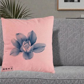 Perna Decorativa Magnolie Albastra Acuarela, 40x40 cm, Roz, Husa Detasabila, Perna Inclusa, BEKZ®