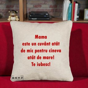 Cadou pentru Mama - Perna Personalizata Mama Cuvant Mic, 40x40 cm, Bej Canapea, Husa Detasabila, Perna Inclusa, BEKZ®