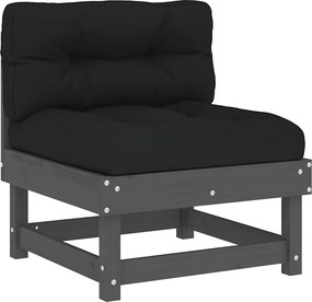 vidaXL Canapea de mijloc cu perne, gri, lemn masiv de pin