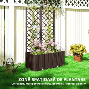 Outsunny Pat Înălțat pentru Grădină cu Spalier și 6 Orificii de Drenaj, 80x40x135 cm, Maro | Aosom Romania