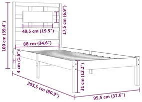 Cadru de pat, 90x200 cm, lemn masiv de pin Maro, 90 x 200 cm