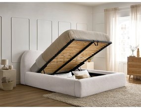 Pat matrimonial alb tapițat cu spațiu de depozitare cu somieră 180x200 cm Orlane – Bobochic Paris
