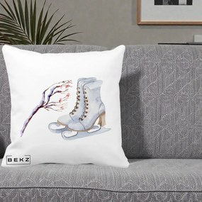 Perna Decorativa Patine cu Ramuri Inzapezite, 40x40 cm, Alba Mata, Husa Detasabila, Perna Inclusa, BEKZ®
