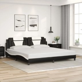 3208122 vidaXL Cadru de pat cu tăblie negru și alb 200x200cm piele artificială