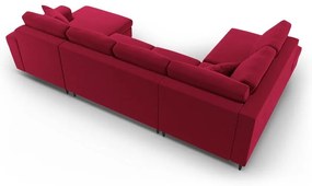 Colțar roșu extensibil, cu spațiu de depozitare cu tapițerie din catifea (cu colț pe partea stângă-în formă de "U") Kyoto – Cosmopolitan Design