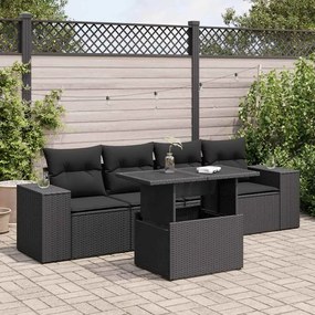 3326716 vidaXL Set mobilier de grădină cu perne, 5 piese, negru, poliratan