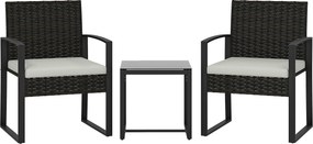Outsunny Set de Mobilier de Grădină din Ratan Sintetic cu 2 Scaune cu Perne Detașabile și Masă cu Blat din Sticlă, Crem | Aosom Romania