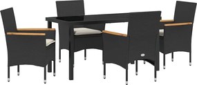 vidaXL Set de masă pentru grădină cu pernă 5 pcs Negru poliratan