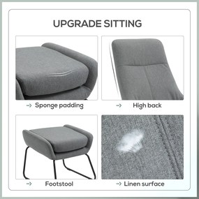 HOMCOM Set Fotoliu cu Pouf pentru picioare, Capitonate, Mobilier Casa si Birou, din Metal si Tesatura, Gri