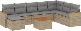 vidaXL Set canapele de grădină, 9 piese, cu perne, bej, poliratan