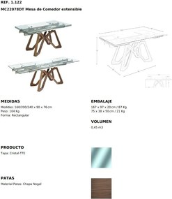 Masa extensibila deosebita design LUX Walnut-Glass 160-240x90cm