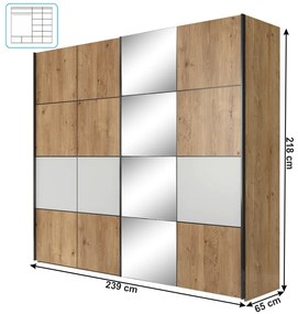 Dulap cu usi culisante , stejar grandson alb mat ,239x65x218 cm