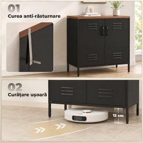 HOMCOM Bufet Metalic cu 2 Uși și Raft Reglabil, pentru Living sau Birou, Negru | Aosom Romania