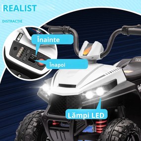 AIYAPLAY Quad electric pentru copii, lumină &amp; muzică, suspensie, 5 km/h, 50 Min. timp de rulare, pentru 3-5 ani, Alb | Aosom Romania