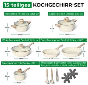 Set oale si tigai Just Perfecto JL-788, 15 piese,  Finisaj marmura, Inductie, Accesorii, Bej