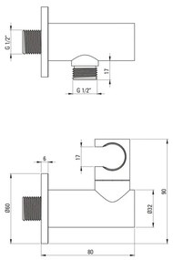 Racord unghiular pentru furtun de dus cu suport crom, Cascada, Deante Crom lucios