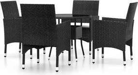 vidaXL Set mobilier de grădină, 5 piese, negru, poliratan