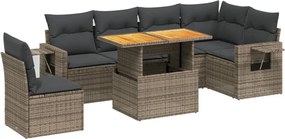 vidaXL Set canapele de grădină, 7 piese, cu perne, gri, poliratan