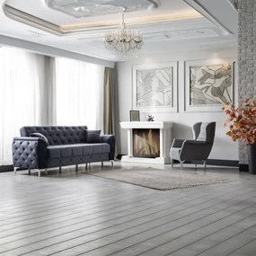 Canapea extensibila 3 locuri living 233x90x92 cm – stofa, gri antracit – Cuba