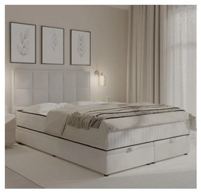 Pat tapițat GRACE, 180 x 200 cm, gri, cu saltele și spațiu de depozitare